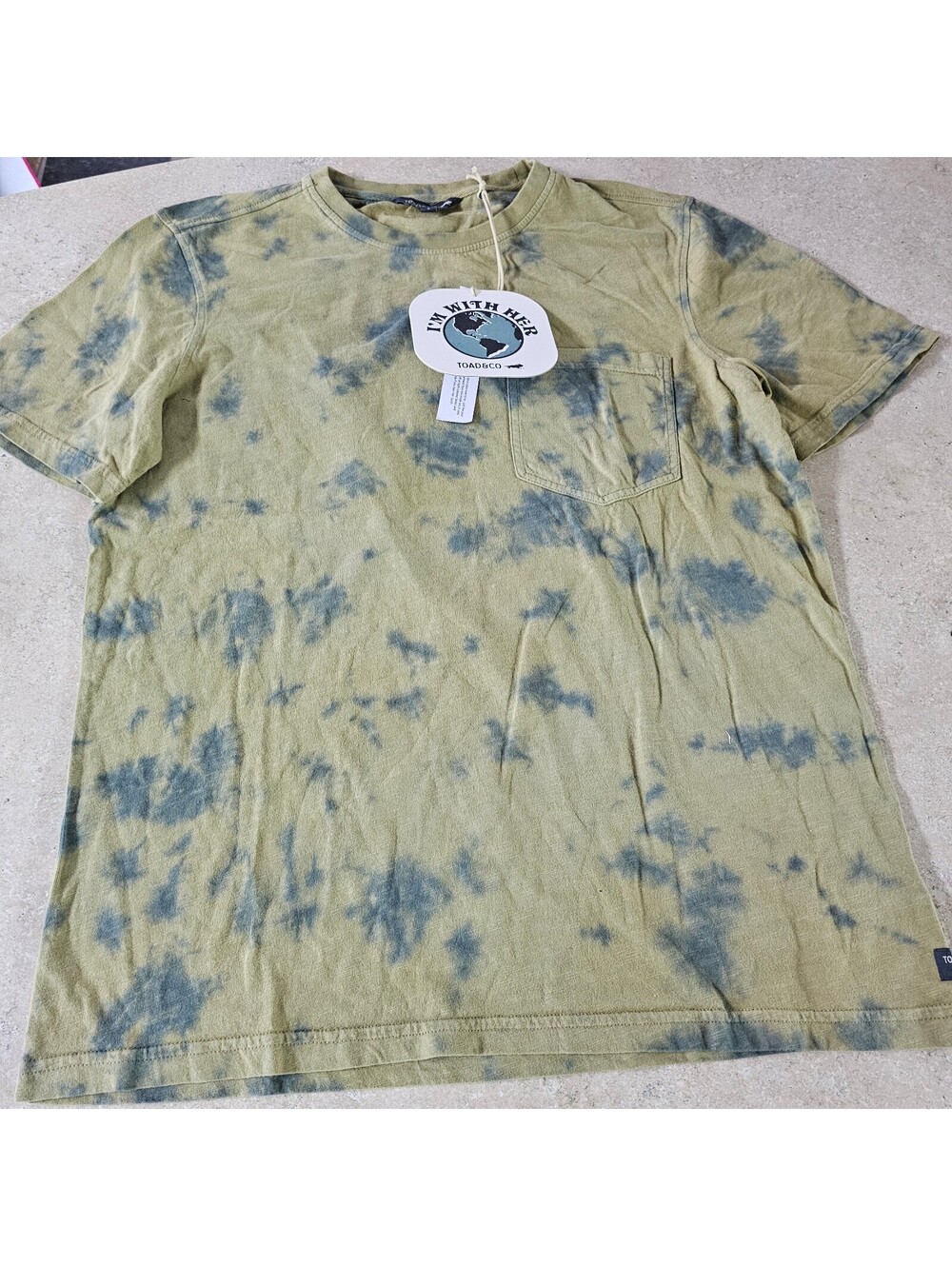 Toad&Co M's Primo SS Crew T-Shirt Mantis + Pale Slate Tie Dye - S NEW